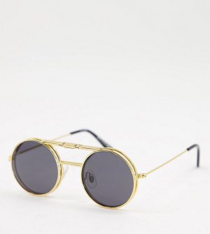 Золотистые солнцезащитные очки унисекс в стиле Джона Леннона с черными стеклами Lennon Flip – эксклюзивно для ASOS-Золотистый Spitfire