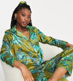 Зеленый атласный комплект из пижамы и резинки для волос с цветочным принтом -Зеленый цвет Hope & Ivy