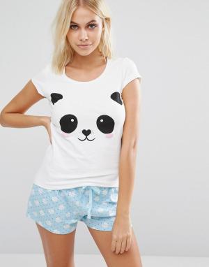 Пижамные шорты Panda Boux Avenue. Цвет: белый