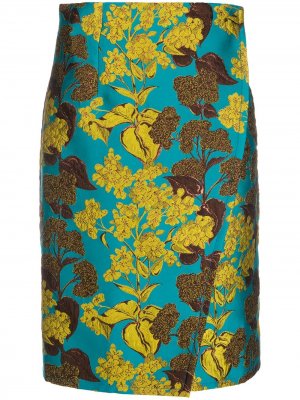 Жаккардовая юбка с цветочным узором и запахом Gianluca Capannolo. Цвет: синий