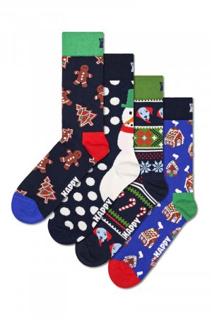 Набор из четырех пар носков с рождественскими мотивами. , синий Happy Socks