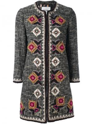 Твидовое пальто с геометрической вышивкой Bazar Deluxe. Цвет: чёрный