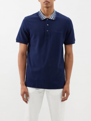 Рубашка-поло из хлопкового пике с воротником космического цвета , синий Missoni