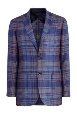 Пиджак в стиле casual из конопляной ткани с принтом клетку ETRO. Цвет: синий