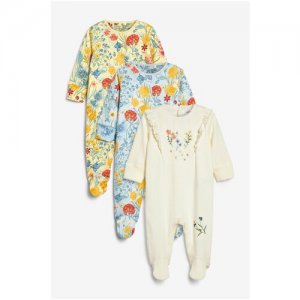 Детские пижамы , с цветочным принтом, 3 шт. (6–9 мес) Next. Цвет: желтый/белый/голубой