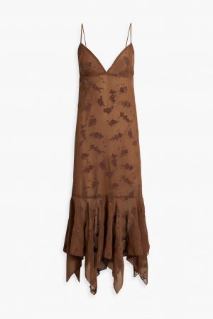 Платье миди из блестящего флокированного жоржета , светло-коричневый Anna Sui