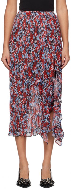 Разноцветная плиссированная юбка-миди Ganni, цвет High risk red GANNI