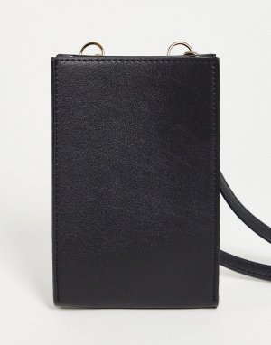 Черный чехол для телефона из искусственной кожи с ремешком на шею и отделениями карт -Черный цвет ASOS DESIGN