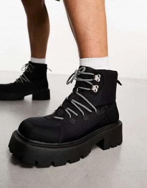 Черные массивные походные ботинки с эластичным шнуром Truffle Collection