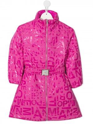 Пальто с поясом и логотипом Emporio Armani Kids. Цвет: розовый