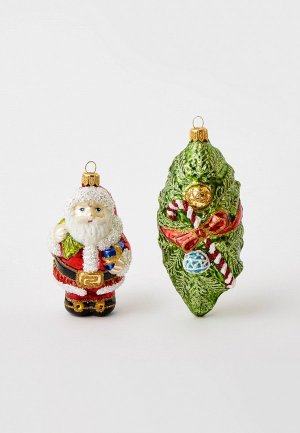 Набор елочных игрушек Грай Санта с пряжкой мешком. Ветка елки , 11см и 14 см. Цвет: разноцветный