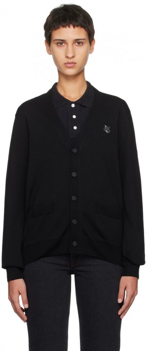 Черный кардиган с головой лисы Maison Kitsune, цвет Black Kitsuné