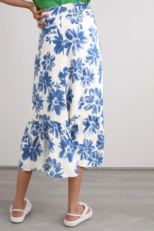 REFORMATION юбка миди Roma из крепдешина с цветочным принтом, синий