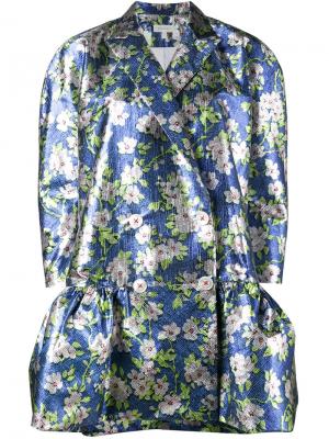Жаккардовое пальто с цветочным рисунком Delpozo. Цвет: синий