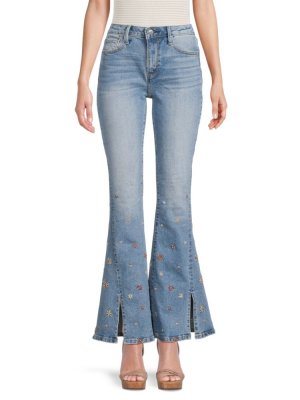 Расклешенные джинсы Farrah с вышивкой и разрезами , цвет Medium Wash Driftwood