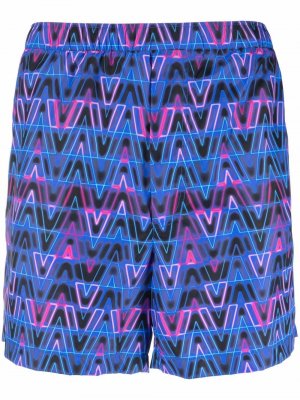Плавки-шорты с принтом Neon Optical V Valentino. Цвет: синий