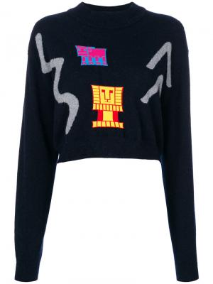 Укороченный свитер с абстрактными заплатками Peter Pilotto. Цвет: синий