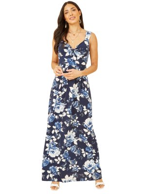 Платье макси из джерси с цветочным принтом Mela London, темно-синий Yumi