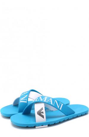 Шлепанцы с логотипом бренда Armani Junior. Цвет: голубой