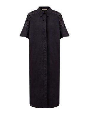 Хлопковое платье-рубашка с полупрозрачной узорной вставкой GENTRYPORTOFINO. Цвет: черный