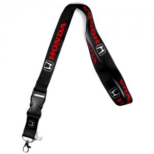 Тканевый шнурок на шею для ключей Honda / Тканевая лента Ланьярд с карабином Хонда Mashinokom. Цвет: красный/черный