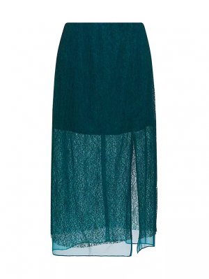 Многослойная юбка миди из хлопкового кружева с геометрическим рисунком , цвет ocean seagreen Jason Wu Collection