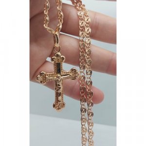 Славянский оберег, комплект украшений Позолоченная цепочка и подвеска крест, длина 60 см, золотой Fashion jewelry. Цвет: золотистый