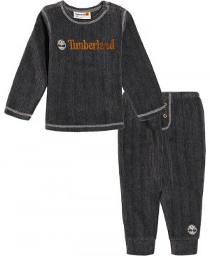 Текстурированный велюровый топ с логотипом для маленьких мальчиков и джоггеры, комплект из 2 предметов , серый Timberland
