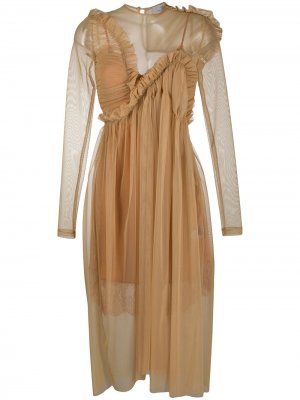 Прозрачное платье с оборками Preen By Thornton Bregazzi. Цвет: бежевый