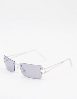 Серебристые квадратные солнцезащитные очки в стиле 90-х без оправы с отделкой стразами и вырезами -Серебристый ASOS DESIGN