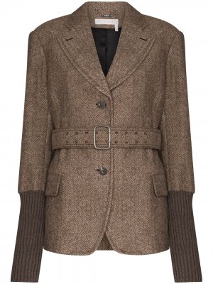 Пиджак с манжетами в рубчик и узором елочку Chloé. Цвет: коричневый