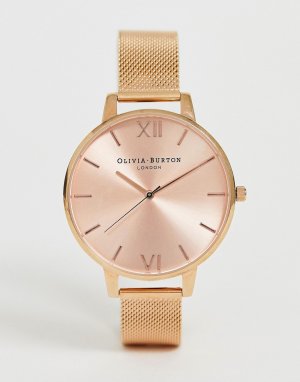 Розово-золотистые часы с сетчатым браслетом и эффектом солнечных лучей Olivia Burton. Цвет: золотой