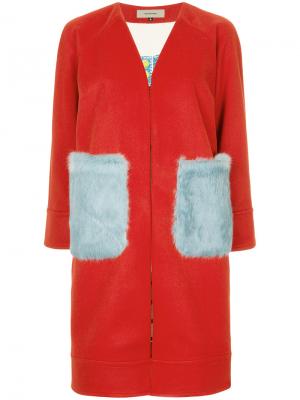 Классическое пальто с контрастными карманами Han Ahn Soon. Цвет: красный