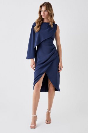 Асимметричное платье с юбкой-кейпом и запахом , темно-синий Coast
