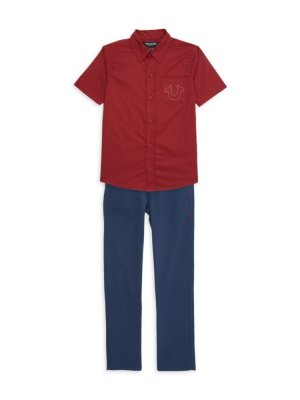 Комплект из двух предметов: рубашка на пуговицах и джинсы для маленького мальчика , цвет Red Dahlia True Religion