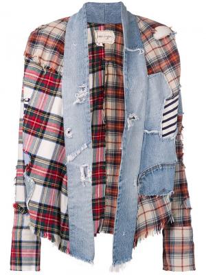 Кимоно с джинсовыми и клетчатыми панелями Greg Lauren. Цвет: бежевый
