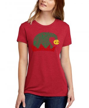 Женская рождественская шляпа эльфа, футболка премиум-класса Word Art с короткими рукавами LA Pop Art, красный