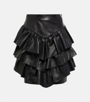 Кожаная мини-юбка с оборками GUCCI, черный Gucci