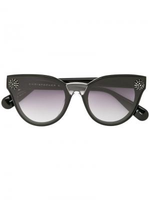 Солнцезащитные очки в оправе кошачий глаз с кристаллами Christopher Kane Eyewear. Цвет: черный