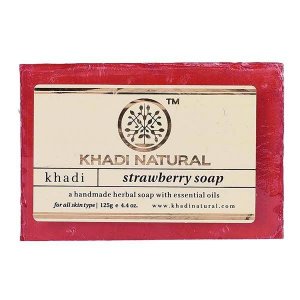 Натуральное мыло ручной работы с Клубникой (125 г), Strawberry Soap Hand made, Khadi Natural