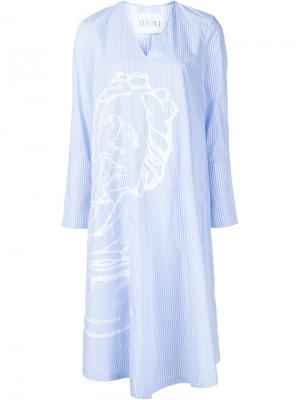 Свободное платье с V-образным вырезом Xiao Li. Цвет: синий