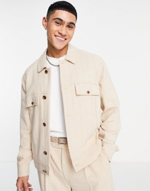 Строгий пиджак в тонкую полоску бежевого цвета от комплекта -Светло-бежевый цвет ASOS DESIGN