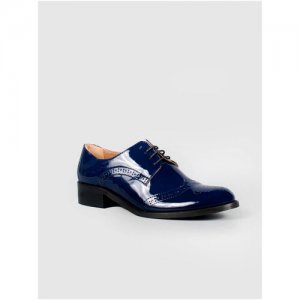 Женская обувь, G. Benatti, туфли, модель Броги, размер 40, итальянский лак, синий цвет, шнурки Gianmarco Benatti. Цвет: синий