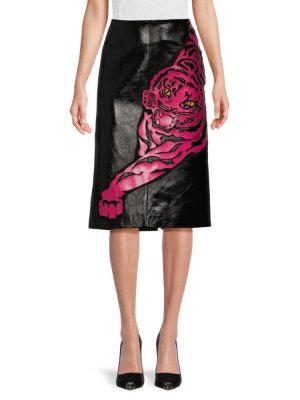 Кожаная юбка-миди с тигровым узором , цвет Nero Valentino