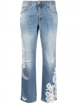 Прямые джинсы с цветочной вышивкой Ermanno Scervino. Цвет: синий