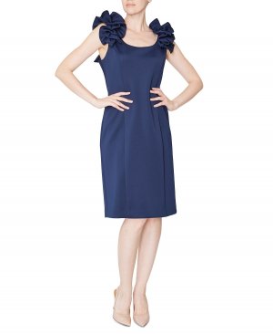 Женское платье без рукавов с рюшами на плечах , темно-синий Donna Ricco