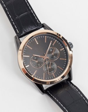 Черные мужские часы с ремешком из искусственной кожи -Черный цвет Topman