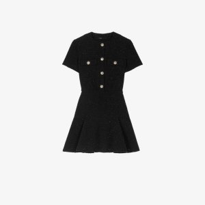 Твидовое платье мини из смесового хлопка с юбкой Raceau оборками , цвет noir / gris Maje