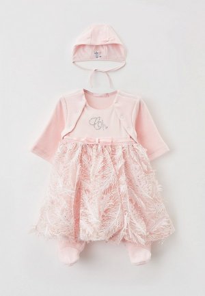 Комплект для крещения Choupette Платье-комбинезон и чепчик. Цвет: розовый