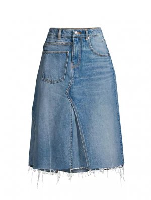 Деконструированная джинсовая юбка-миди , цвет worn vintage wash Tory Burch